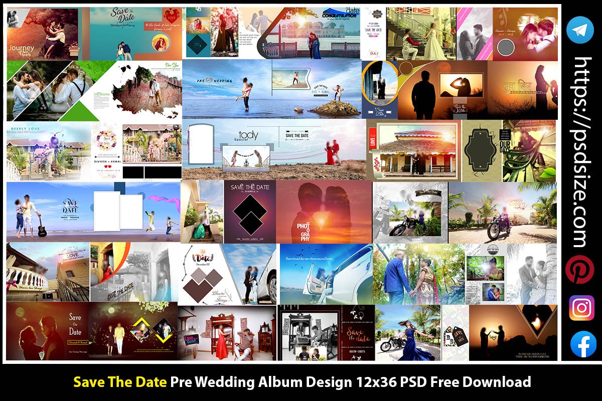 Save The Date Pre Wedding Album Design 12x36 PSD Free Download
